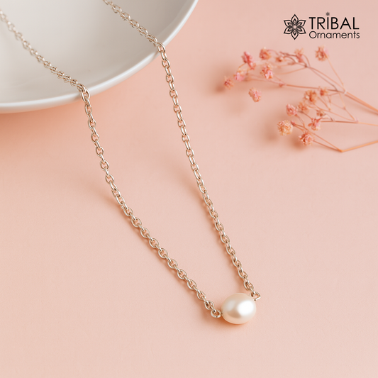 925 sterling silver cutom chain necklace with gorgeous tiny  pearl pendant, best gifting elegant necklace tribal necklace nec165