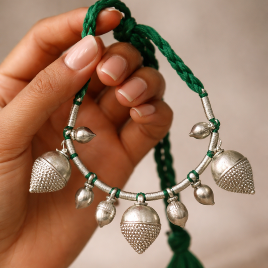 Silver vintage tribal necklace with traditional designs, perfect for belly dance and women's jewelry ensembles.