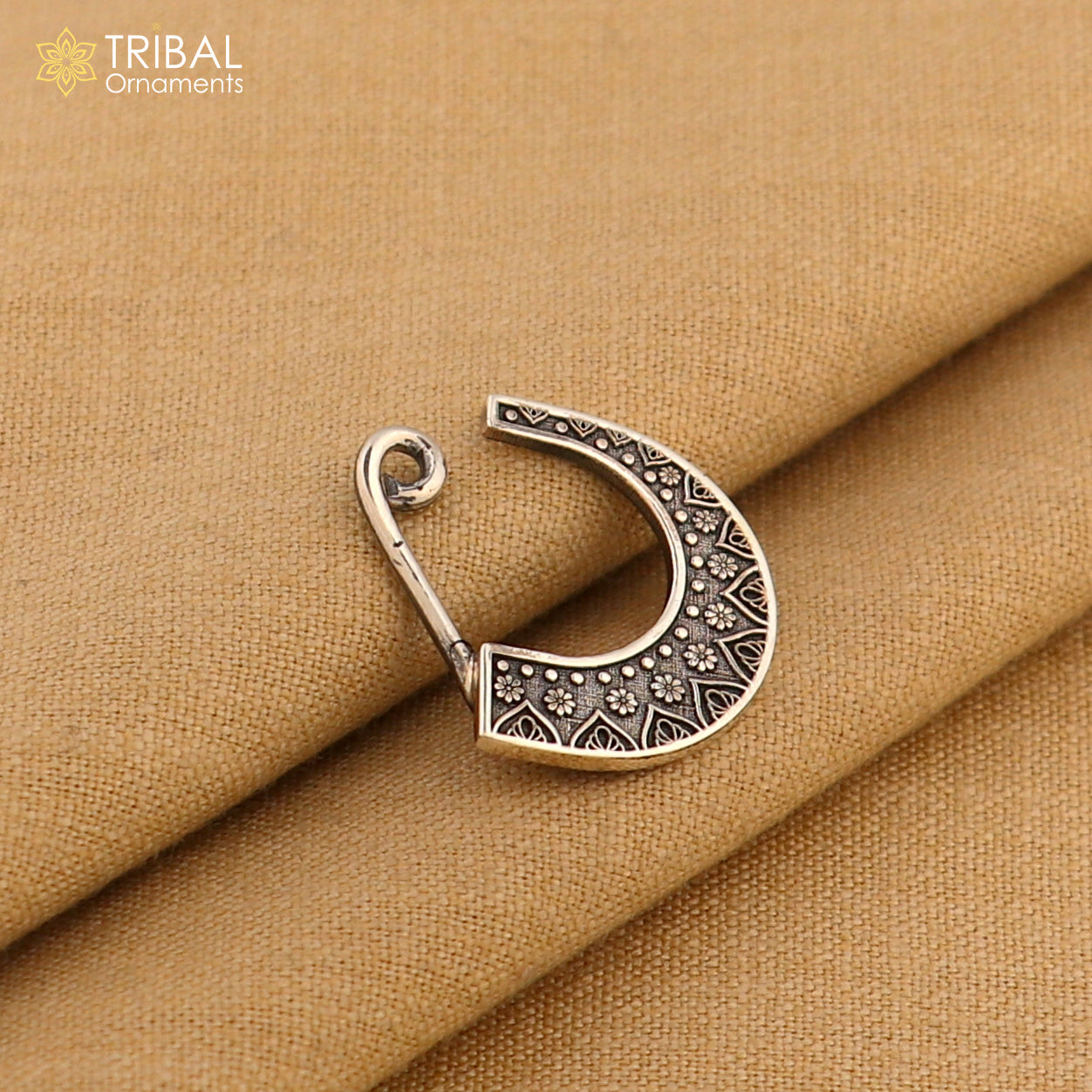925 sterling silver nath vintage design clip on nose pin ethnic tribal jewelry np100