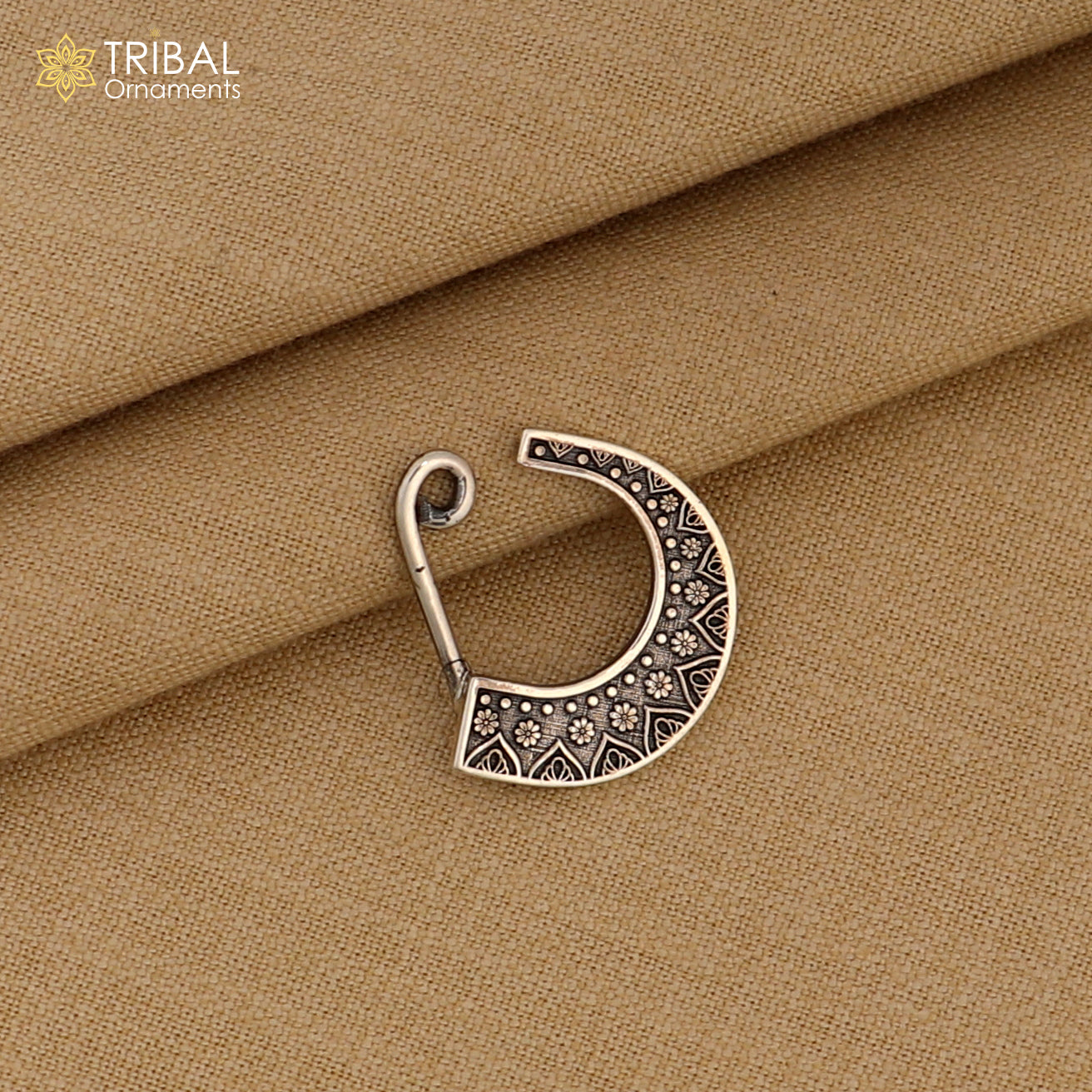 925 sterling silver nath vintage design clip on nose pin ethnic tribal jewelry np100