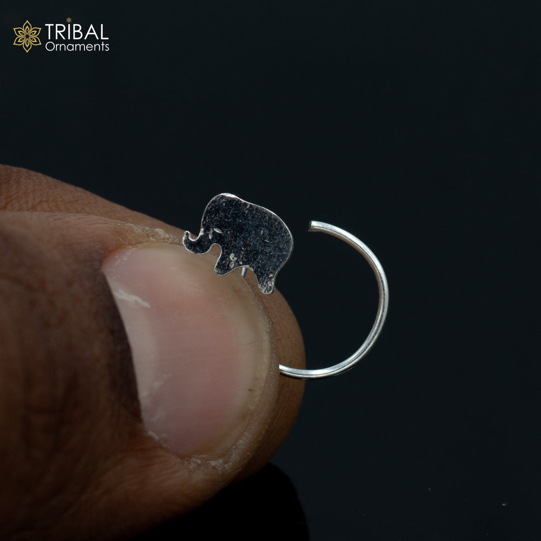 925 sterling silver elephant design handmade fabulous nose pin u band tribal jewelry np86 - TRIBAL ORNAMENTS