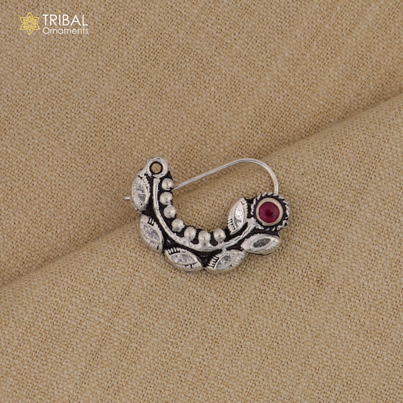 925 sterling silver vintage leaf shape design stone nose pin ethnic tribal jewelry np91