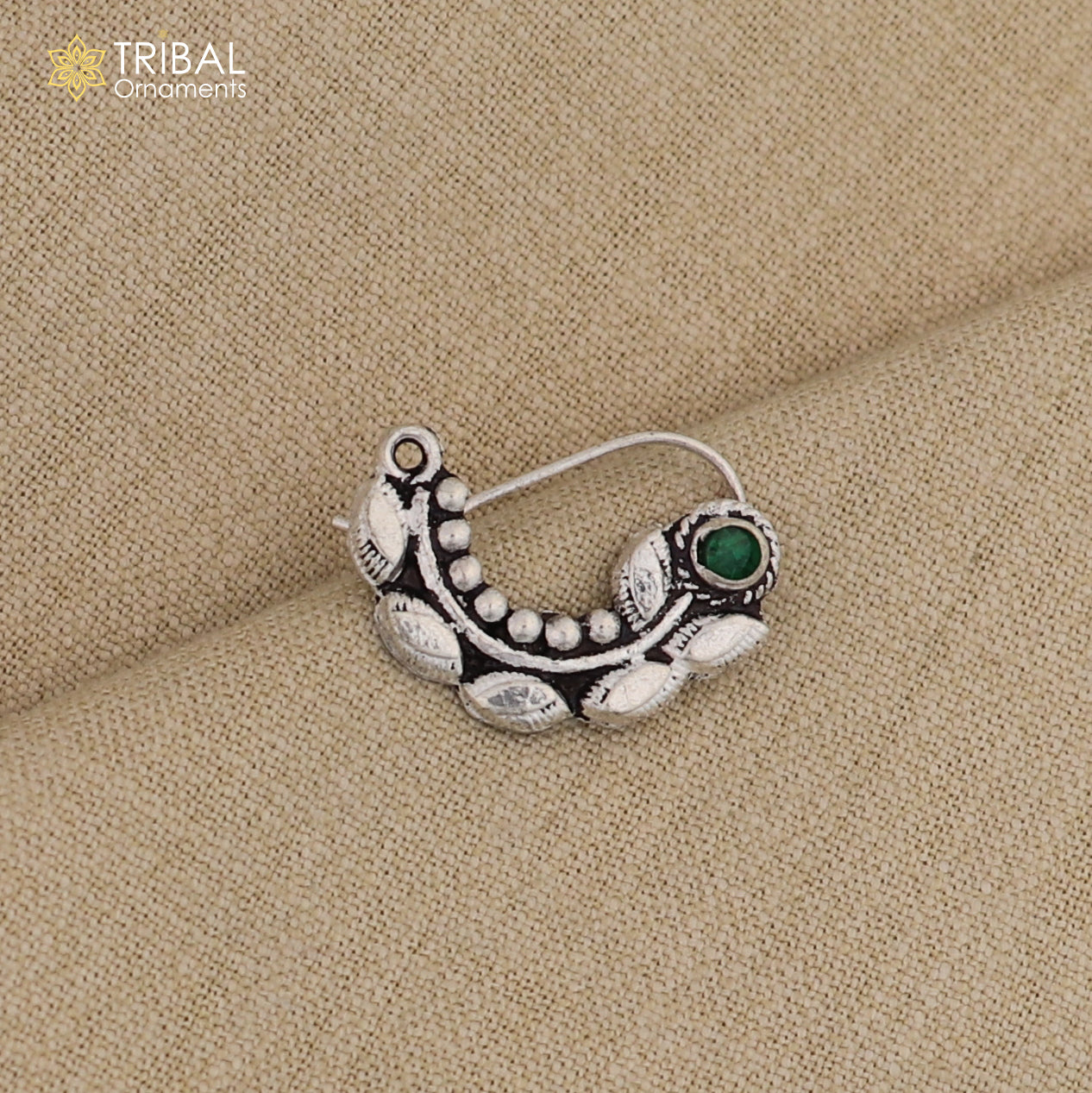 925 sterling silver vintage leaf shape design stone nose pin ethnic tribal jewelry np91
