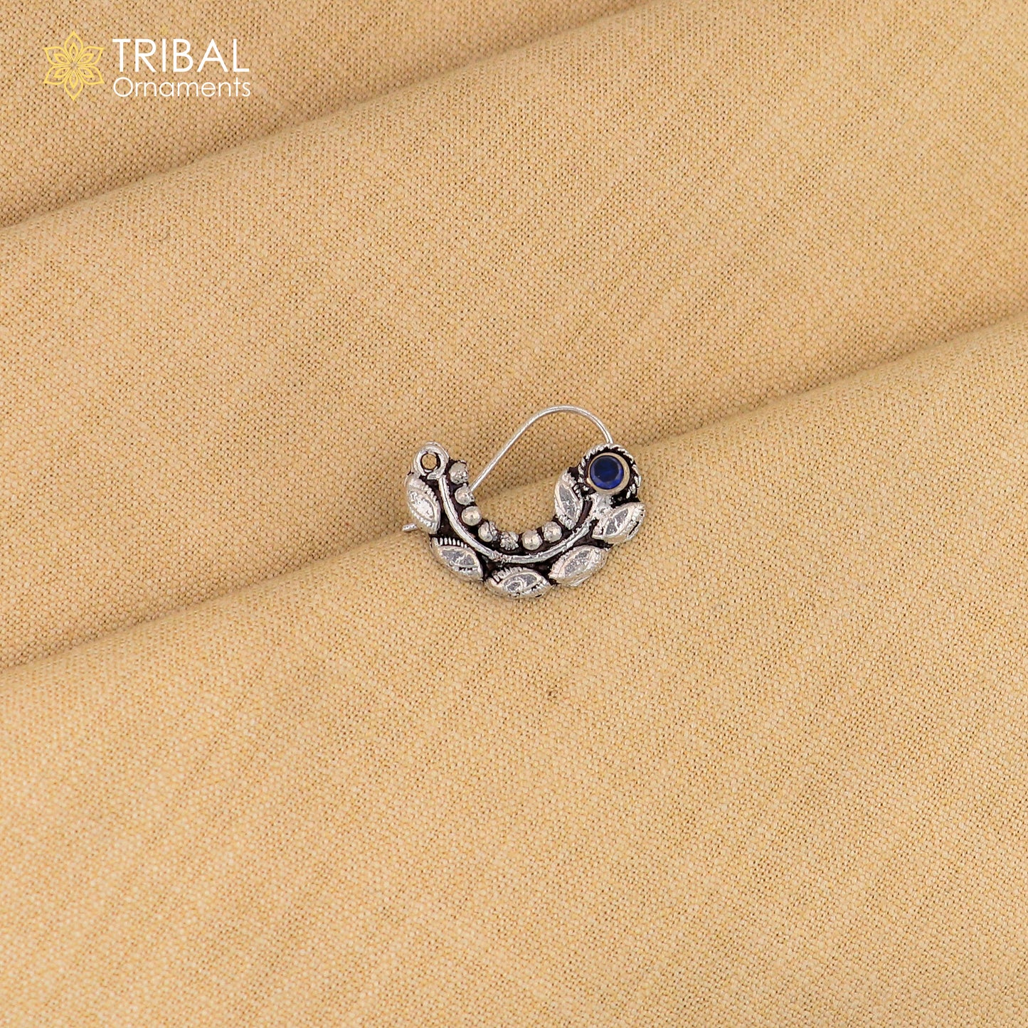 925 sterling silver vintage leaf shape design stone nose pin ethnic tribal jewelry np91