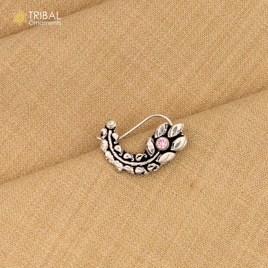 925 sterling silver vintage leaf shape design stone nose pin ethnic tribal jewelry np94