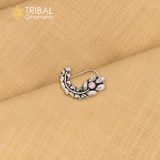 925 sterling silver vintage leaf shape design stone nose pin ethnic tribal jewelry np94