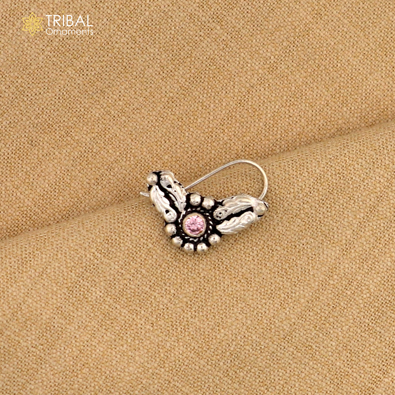 925 sterling silver vintage stylish design stone nose pin ethnic tribal jewelry np95