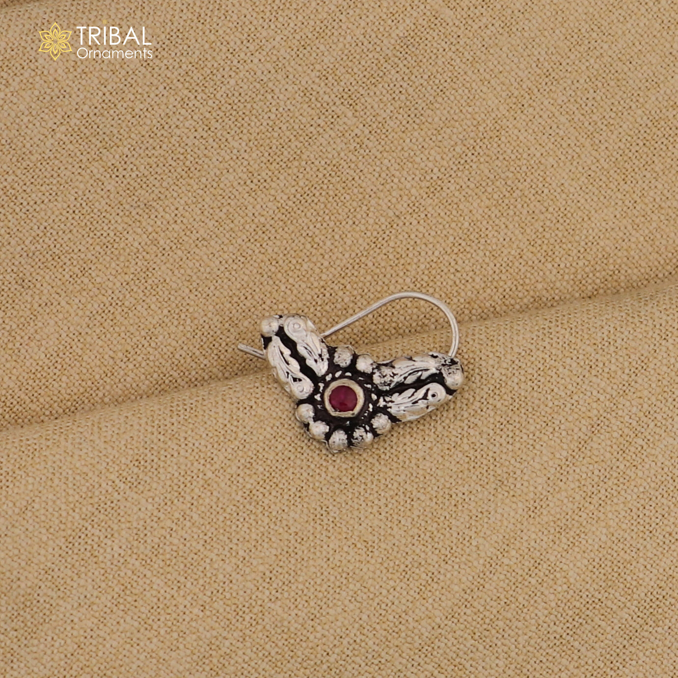 925 sterling silver vintage stylish design stone nose pin ethnic tribal jewelry np95