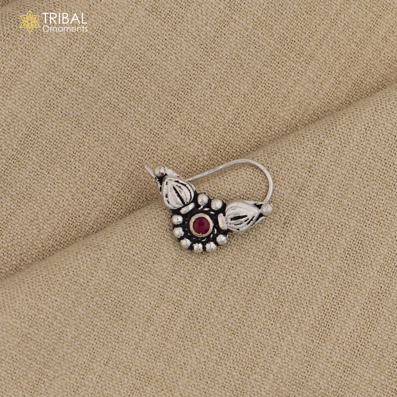 925 sterling silver vintage round design stone nose pin ethnic tribal jewelry np96