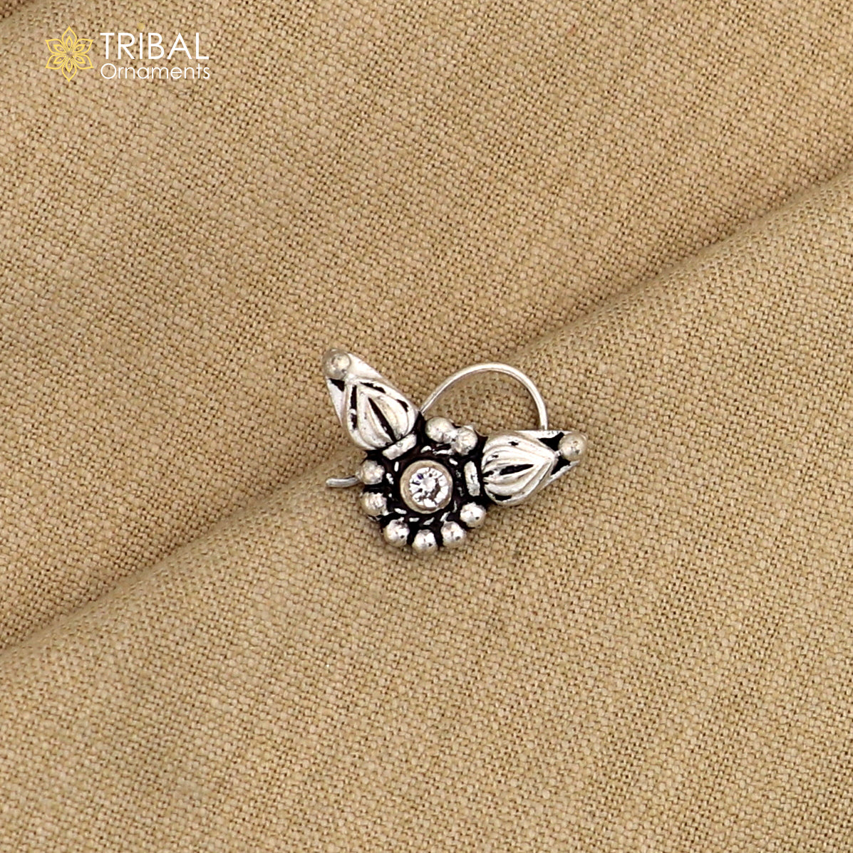 925 sterling silver vintage round design stone nose pin ethnic tribal jewelry np96