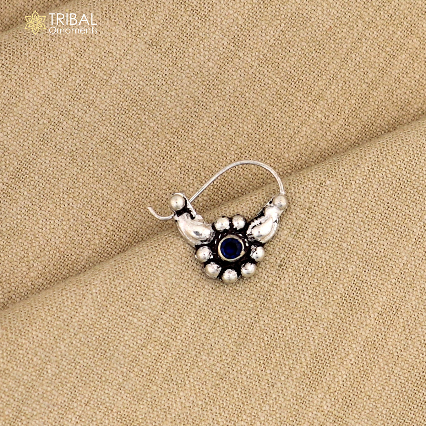 925 sterling silver vintage  stylish design stone nose pin ethnic tribal jewelry np97