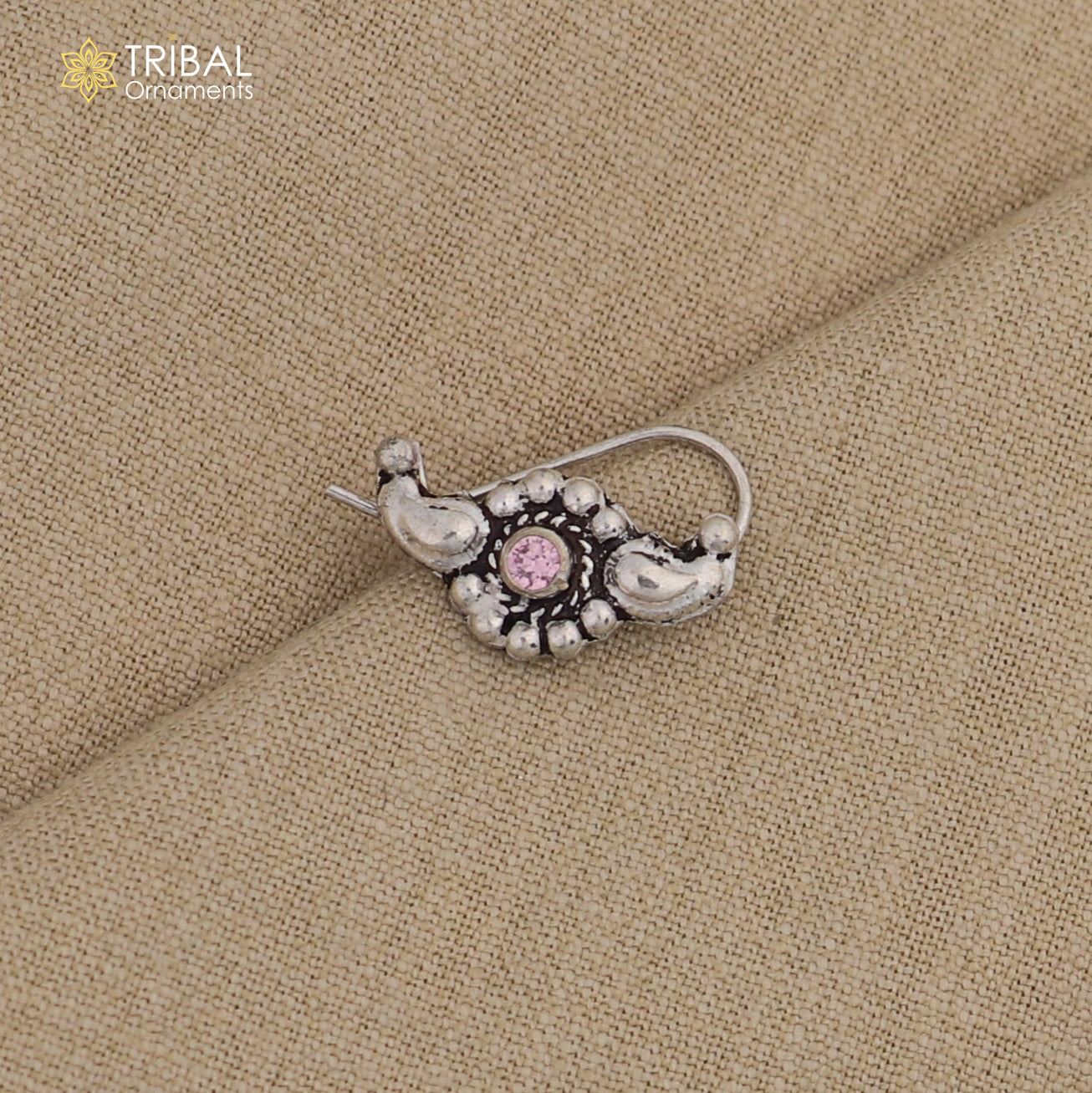 925 sterling silver vintage  stylish design stone nose pin ethnic tribal jewelry np97