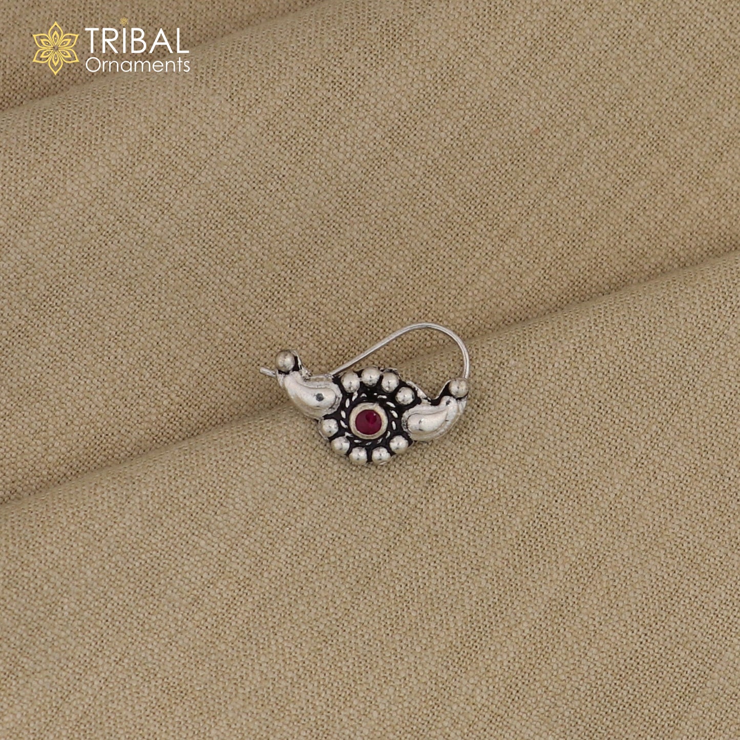 925 sterling silver vintage  stylish design stone nose pin ethnic tribal jewelry np97