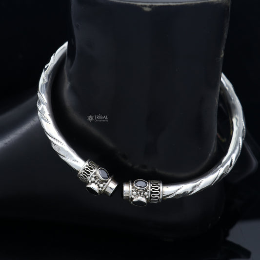 925 sterling silver stylish design ankle kada, ankle bangle bracelet with gorgeous black stone,nsfk117