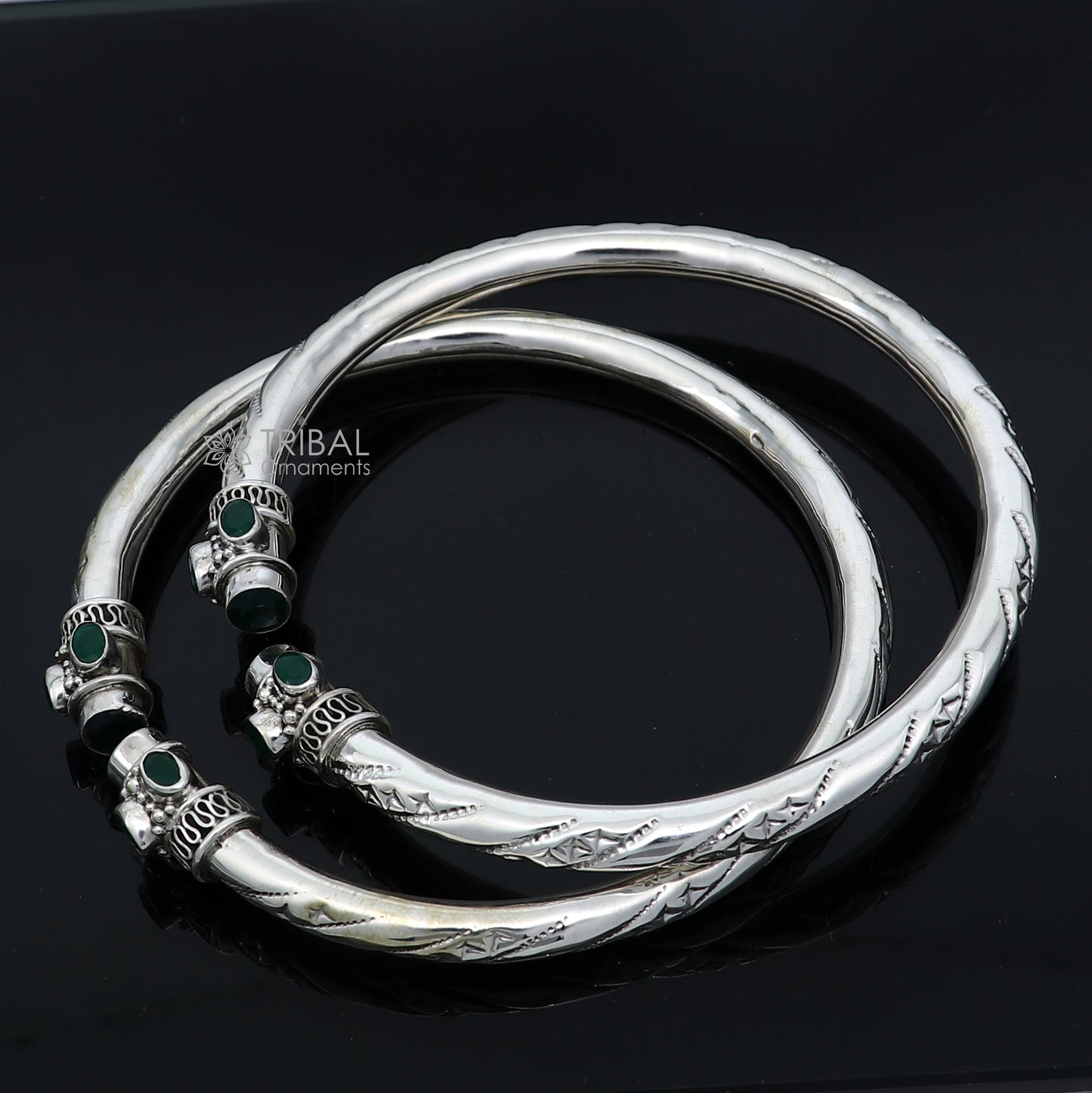 925 sterling silver stylish design ankle kada, ankle bangle bracelet with gorgeous green and red stone nsfk120