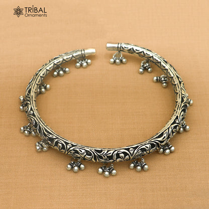 925 pure silver chitai work oxidized foot kada ankle bracelet tribal ethnic silver jewelry nsfk183