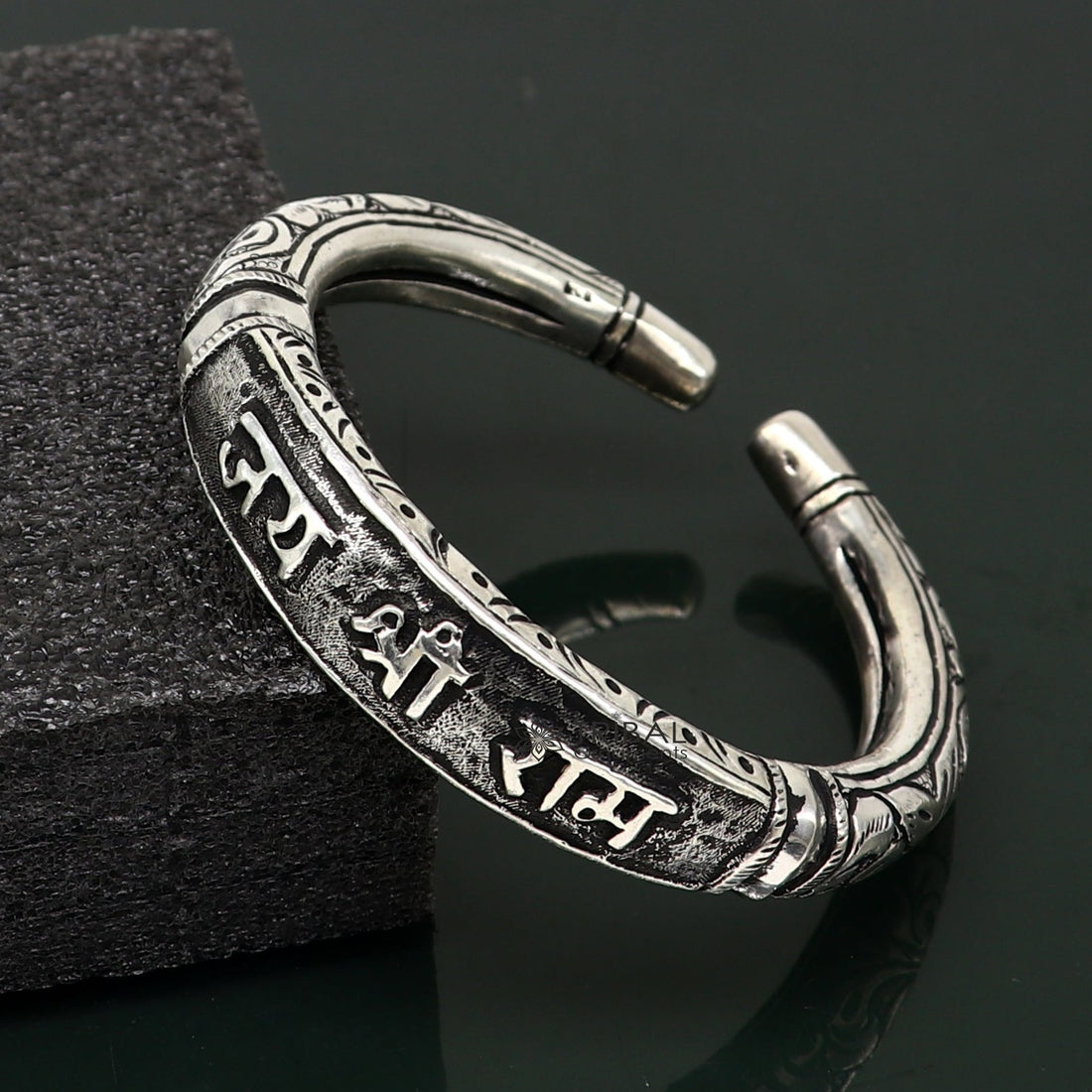 925 Sterling silver handmade chitai work "jai shree ram" lord rama mantra bracelet kada best divine unisex tribal ethnic jewelry nsk584 - TRIBAL ORNAMENTS