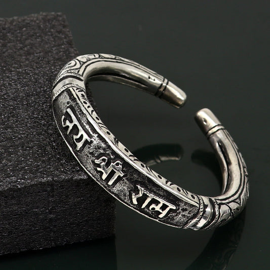925 Sterling silver handmade chitai work "jai shree ram" lord rama mantra bracelet kada best divine unisex tribal ethnic jewelry nsk584 - TRIBAL ORNAMENTS