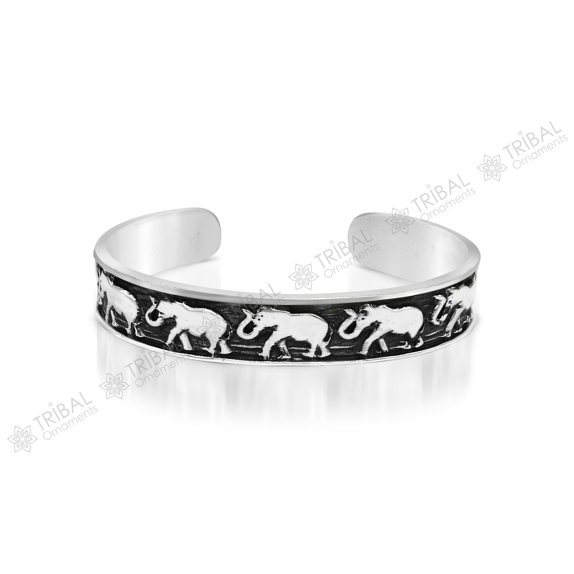 925 sterling silver unique style handcrafted adjustable elephant design cuff bangle bracelet, unisex gifting ethnic tribal jewelry nsk367 - TRIBAL ORNAMENTS