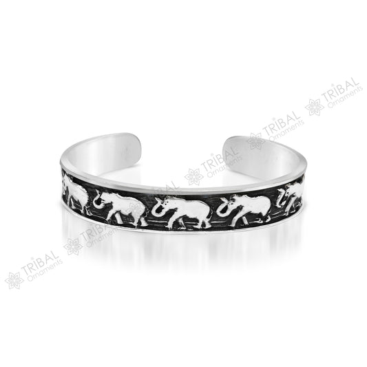 925 sterling silver unique style handcrafted adjustable elephant design cuff bangle bracelet, unisex gifting ethnic tribal jewelry nsk367