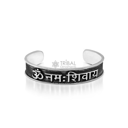 Handmade 925 Sterling silver solid kada bracelet mantra bracelet "aum namah shivay "open face kada from rajasthan india nsk42