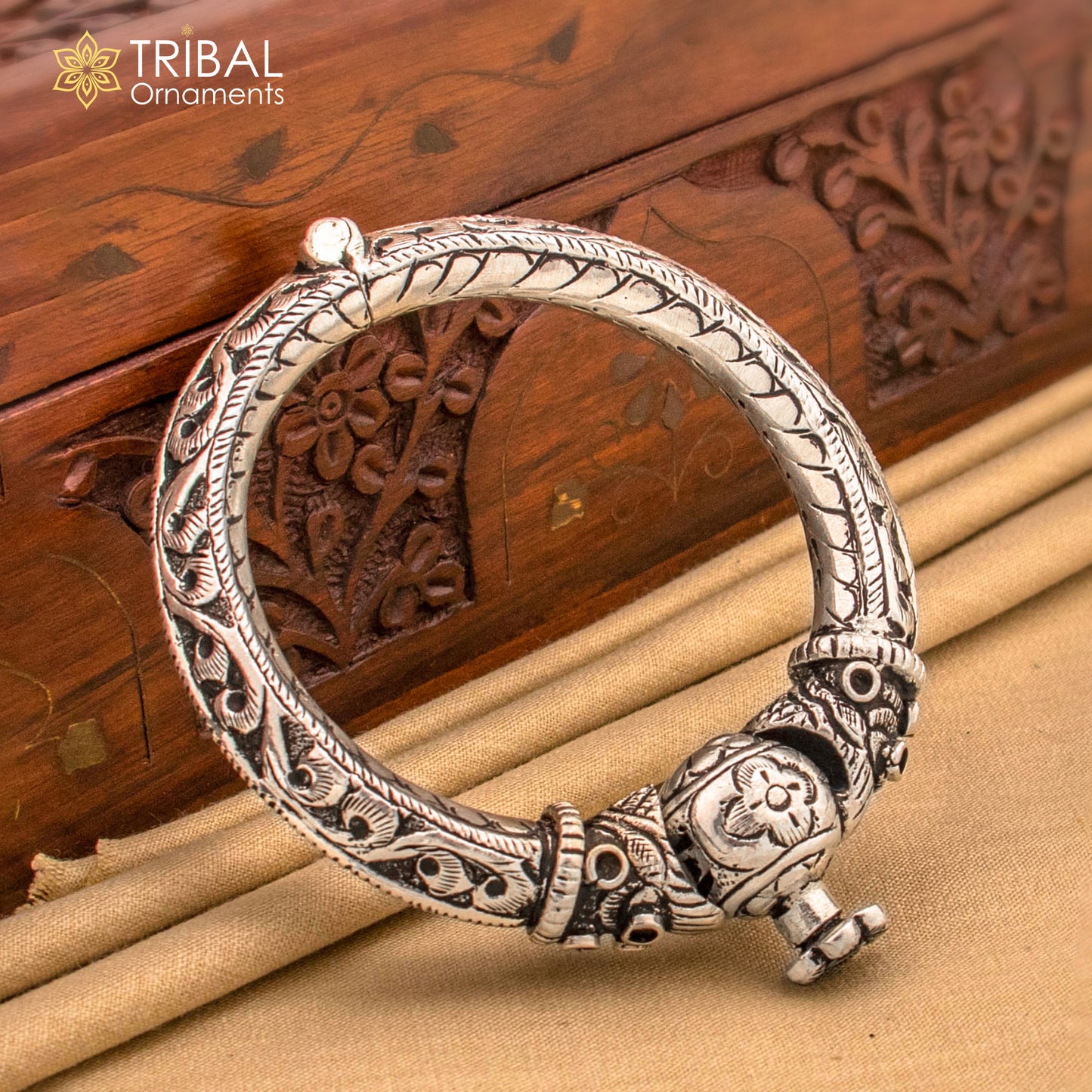 925 sterling silver vintage design chitai work crocodile face bangle bracelet kada nsk543