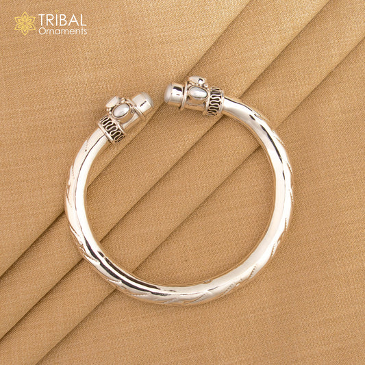 925 sterling silver stone bangle bracelet kada unisex stylish jewelry nsk714