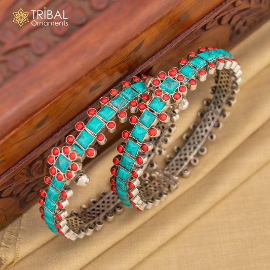 925 sterling silver customized design  turquoise stone bangle bracelet with unique closure vintage tribal jewelry nsk817
