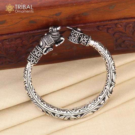 Lord Shiva lingam With Nandi maharaj design 925 sterling silver handmade bangle bracelet kada nsk821