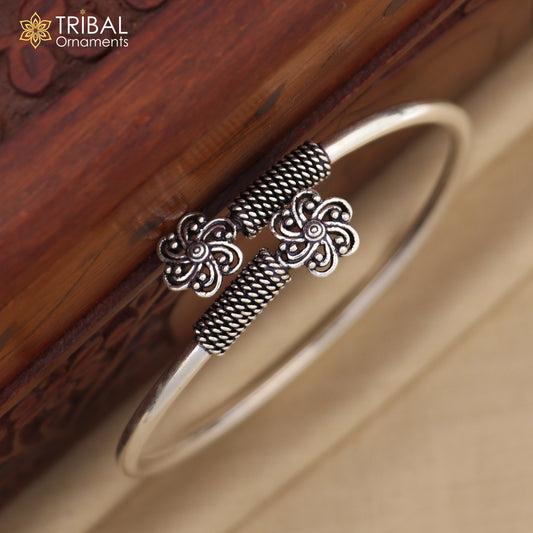925 sterling silver flower design stylish kada bangle bracelet tribal jewelry nsk865