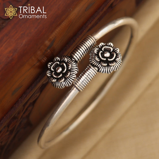 925 sterling silver double flower design stylish kada bangle bracelet tribal jewelry nsk880