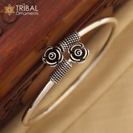 925 sterling silver handmade flower design stylish kada bangle bracelet tribal jewelry nsk886