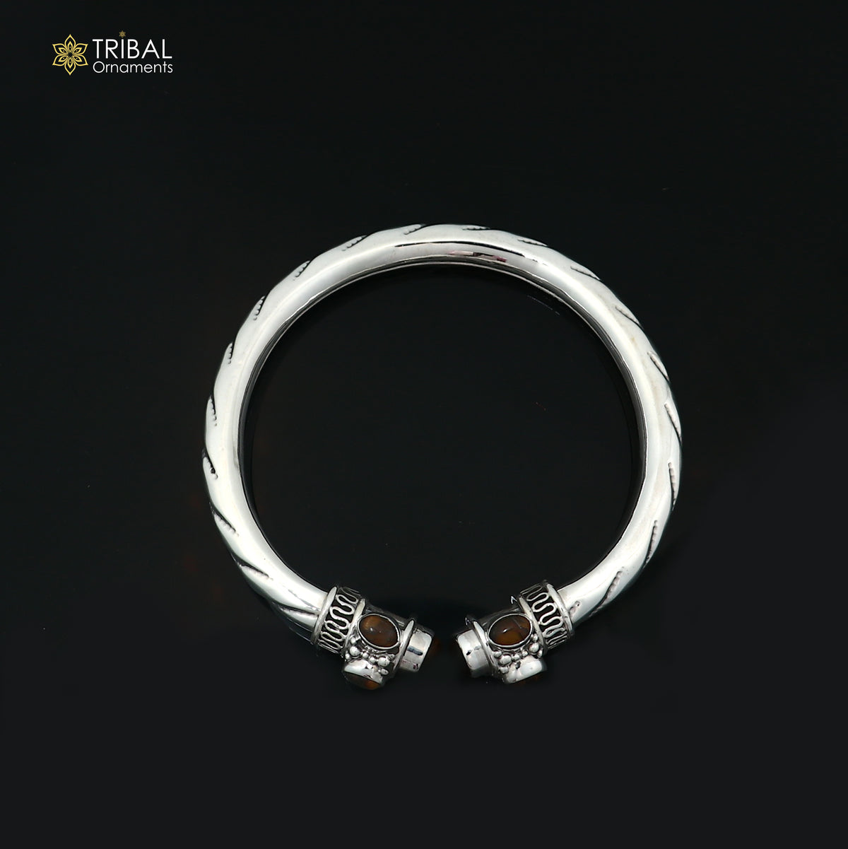 925 Sterling silver customized brown stone bangle cuff kada unisex tribal jewelry nsk974