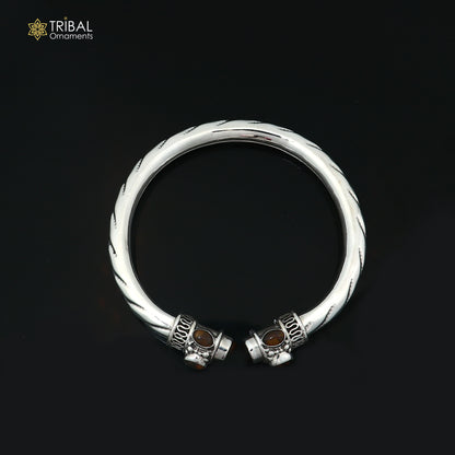 925 Sterling silver customized brown stone bangle cuff kada unisex tribal jewelry nsk974