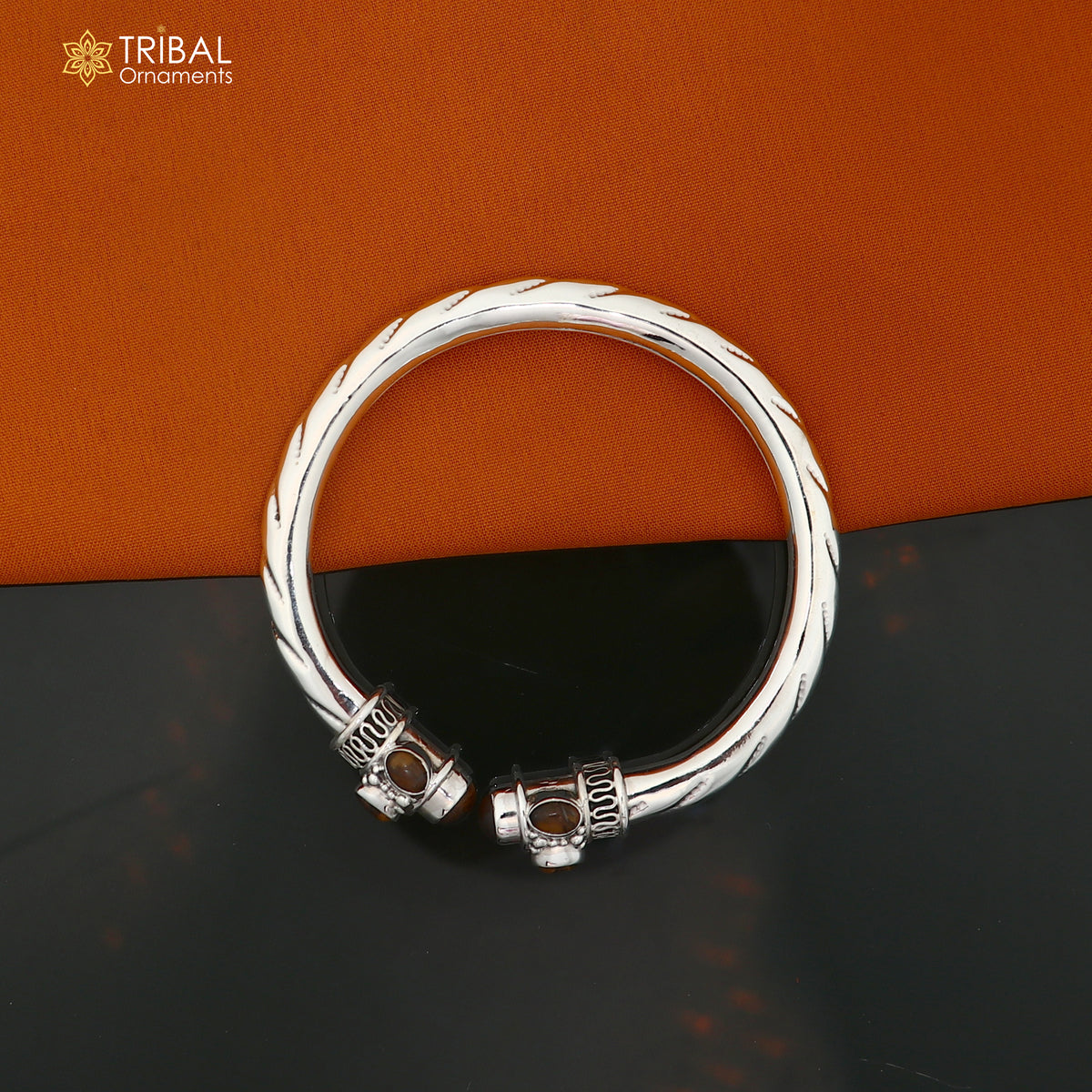 925 Sterling silver customized brown stone bangle cuff kada unisex tribal jewelry nsk974