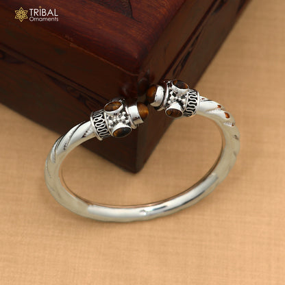 925 Sterling silver customized brown stone bangle cuff kada unisex tribal jewelry nsk974