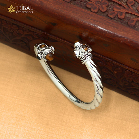 925 Sterling silver customized brown stone bangle cuff kada unisex tribal jewelry nsk974