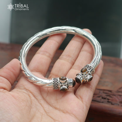 925 Sterling silver customized brown stone bangle cuff kada unisex tribal jewelry nsk974