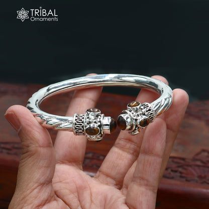 925 Sterling silver customized brown stone bangle cuff kada unisex tribal jewelry nsk974