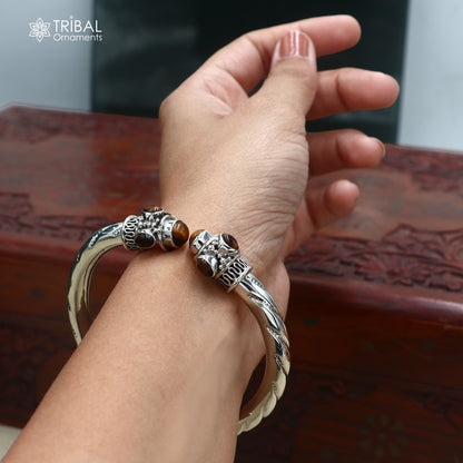 925 Sterling silver customized brown stone bangle cuff kada unisex tribal jewelry nsk974