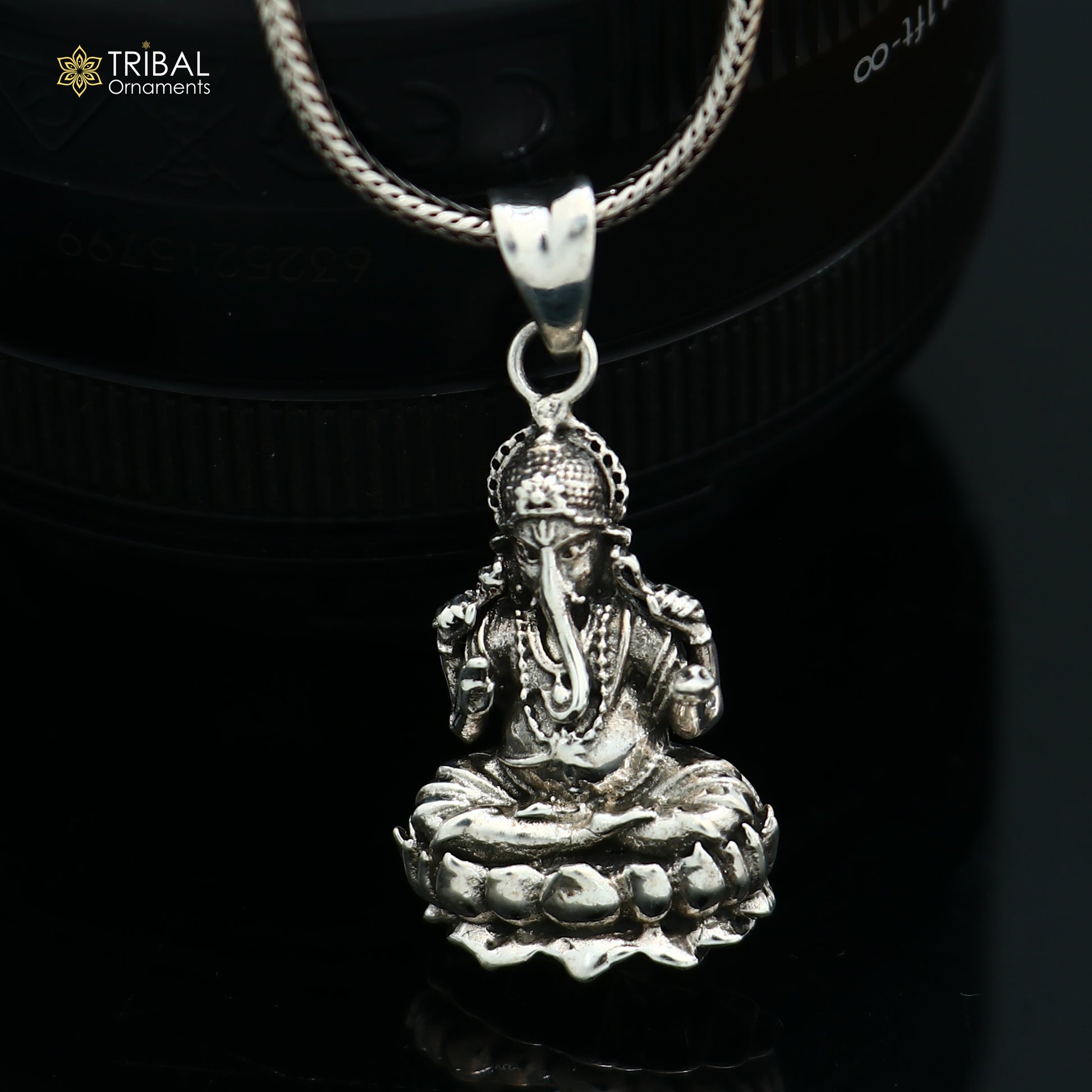 925 sterling silver Ganesha Pendant with chain tribal jewellery nsp1101 - TRIBAL ORNAMENTS