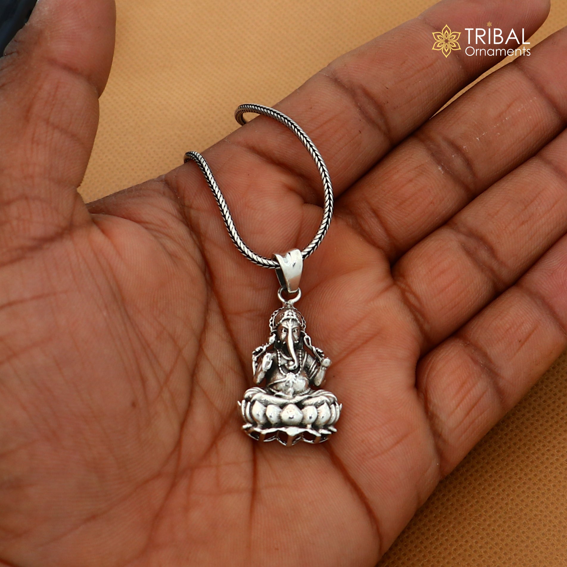 925 sterling silver Ganesha Pendant with chain tribal jewellery nsp1101 - TRIBAL ORNAMENTS