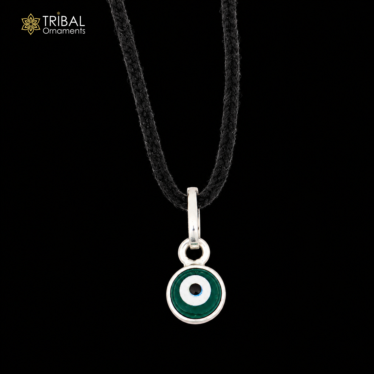 925 sterling silver evil eye pendant for girls or kids, protective jewelry by TRIBAL ORNAMENTS, featuring a blue evil eye design.
