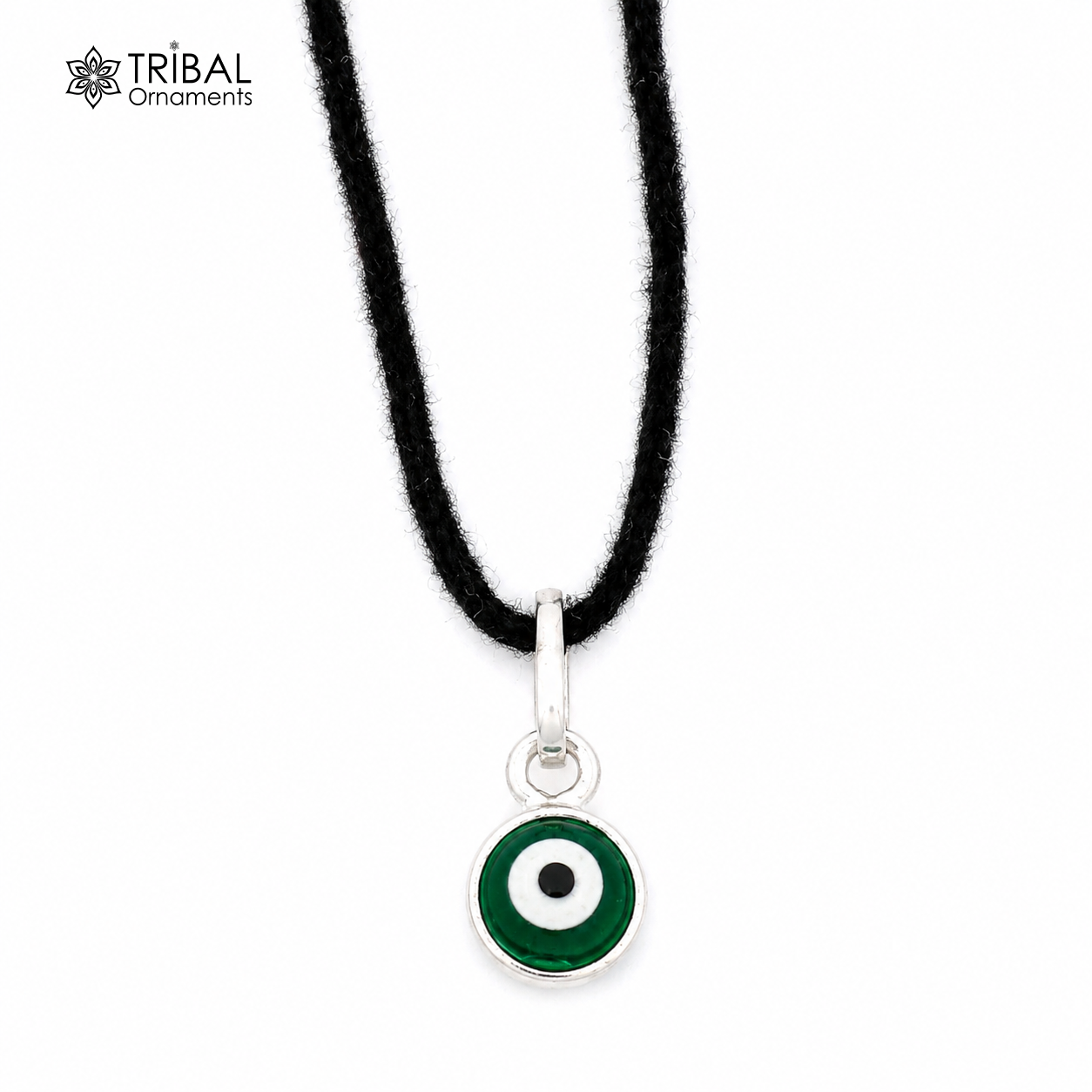 Sterling silver evil eye pendant for girls and kids, protective jewelry featuring a detailed evil eye design by Tribal Ornaments