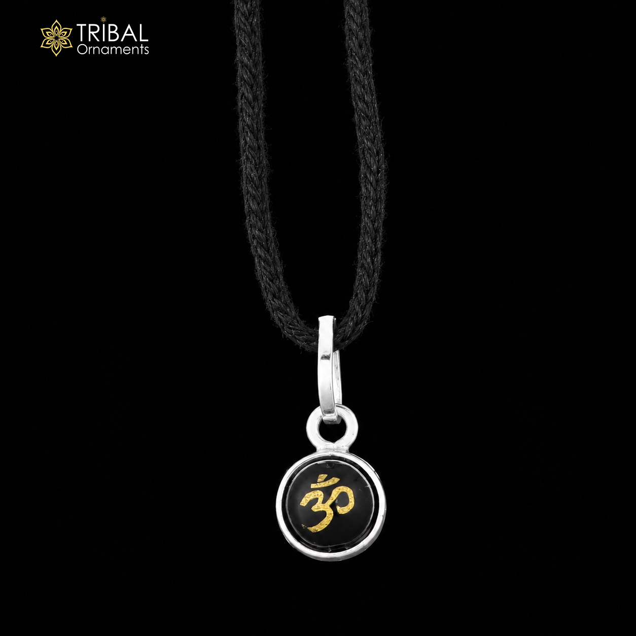 Sterling silver Om pendant for girls and kids, featuring protective design, crafted by TRIBAL ORNAMENTS.