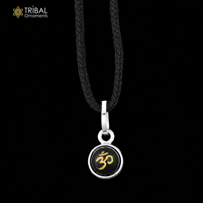Sterling silver Om pendant for girls and kids, featuring protective design, crafted by TRIBAL ORNAMENTS.