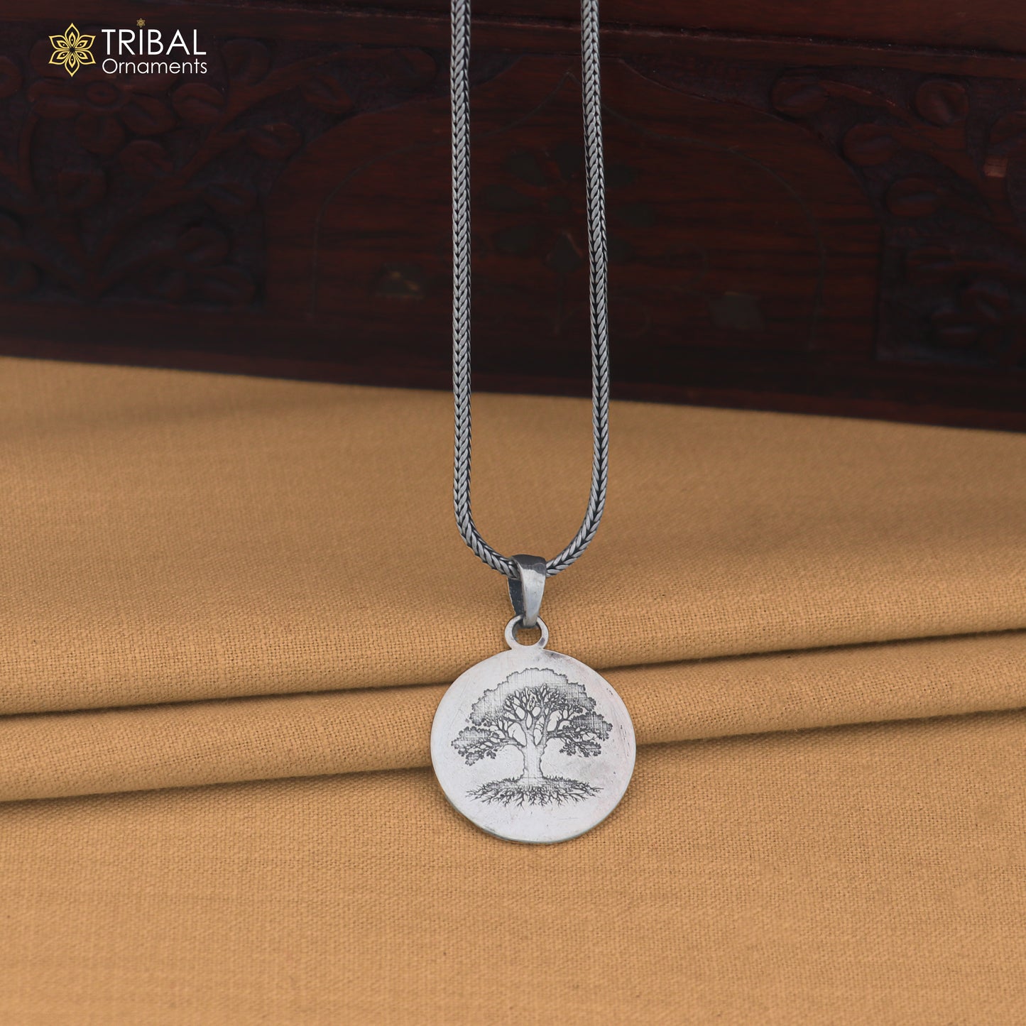 925 sterling silver round plate tree design pendant with chain unisex jewelry nsp1188