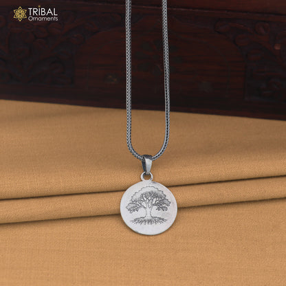925 sterling silver round plate tree design pendant with chain unisex jewelry nsp1188