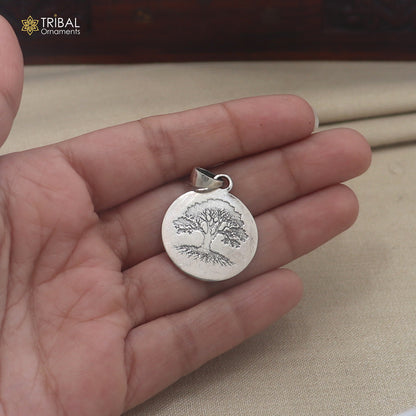 925 sterling silver round plate tree design pendant with chain unisex jewelry nsp1188
