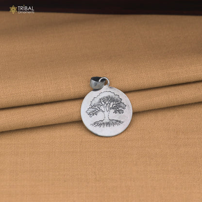 925 sterling silver round plate tree design pendant with chain unisex jewelry nsp1188